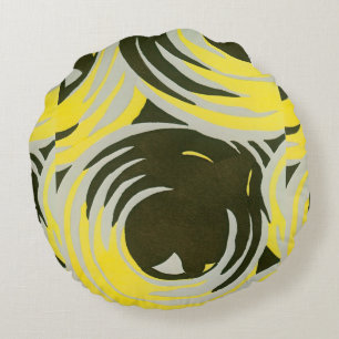 Vintage Art Deco Pochoir Jazz geometrische Kreise Rundes Kissen