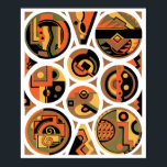 Vintage Art Deco Pochoir Jazz Geometrische Zirkel Poster<br><div class="desc">Vintage Illustrationskunst Deko Jazz pochoir Muster von Georges Valmier aus der französischen Musterbuchreihe Collection Decors et Couleurs,  1930. Pochoir ist eine Schablonentechnik,  die in surrealistischen Malereien üblich ist. Modernes Design mit runden geometrischen Formen von Kreisen,  Linien und Dreiecken. Schöne,  warme Herbstfarben mit orangefarbenen,  braunen,  goldgelben und neutralen Grautönen.</div>