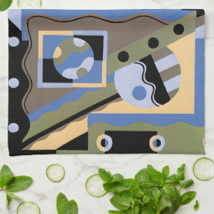 Vintage Art Deco Pochoir Jazz Kubismus Muster Geschirrtuch