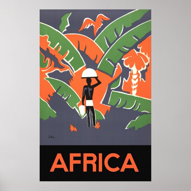 Vintage Art-Deco-Reise, Indianerin im afrikanische Poster (Vorne)