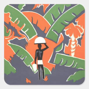 Vintage Art-Deco-Reise, Indianerin im afrikanische Quadratischer Aufkleber