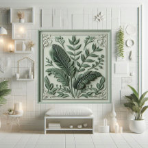 Vintage Art Deco Salbeigrünes Blatt Botanisches De