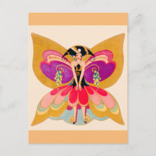 Vintage Art déco Schmetterlingsfee Postkarte