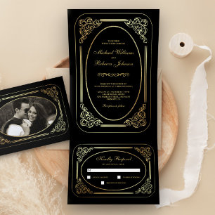 Vintage Art Deco Schwarz und Gold Einladung zur Ho