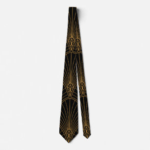 Vintage Art Deco Schwarz und Gold Krawatte