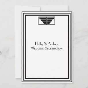 Vintage Art Deco Schwarz Weiß Rahmen #2 V Hochzeit Einladung