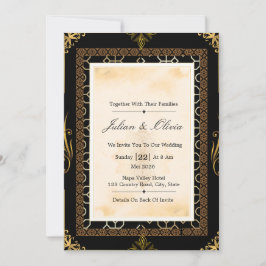 Vintage Art Deco Schwarze und Goldene Hochzeit Einladung