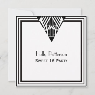 Vintage Art Deco Schwarze Weiße Rahmen #1 SQ Sweet Einladung