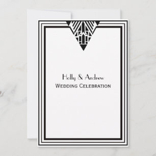 Vintage Art Deco Schwarze Weiße Rahmen #1 V Hochze Einladung