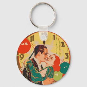 Vintage Art Deco Silvester-Kuss-Uhr Schlüsselanhänger