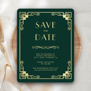 Vintage Art Deco Smaragdgrün Gold Hochzeitsfoto Save The Date