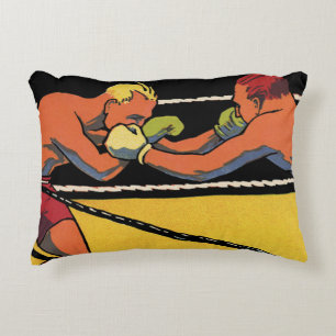 Vintage Art Deco Sport Boxen, Boxer beim Schlagen Dekokissen