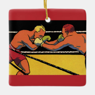 Vintage Art Deco Sport Boxen, Boxer beim Schlagen Keramikornament