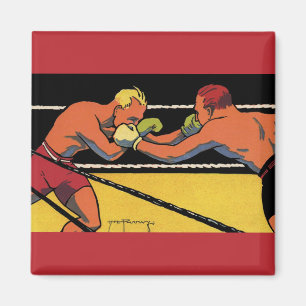 Vintage Art Deco Sport Boxen, Boxer beim Schlagen Magnet