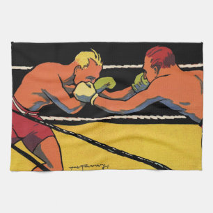 Vintage-Art-Deco-Sportboxen, Boxer beim Schlagen Handtuch
