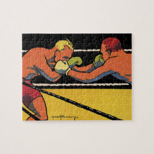 Vintage-Art-Déco-Sportboxen, Boxer beim Schlagen Puzzle
