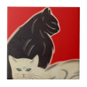 Vintage Art Deco Stil Rot Schwarz Weiße Katzen Fli Fliese