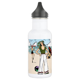 Vintage-Art-Déco-Strandillustration 1920er Küste Edelstahlflasche