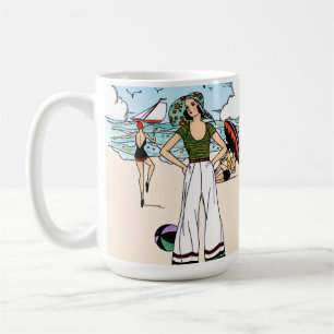 Vintage-Art-Déco-Strandillustration 1920er Küste Kaffeetasse