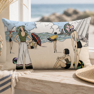 Vintage-Art-Déco-Strandillustration 1920er Küste Lendenkissen