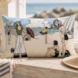 Vintage-Art-Déco-Strandillustration 1920er Küste Lendenkissen