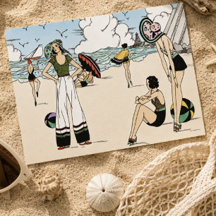 Vintage-Art-Déco-Strandillustration 1920er Küste Postkarte