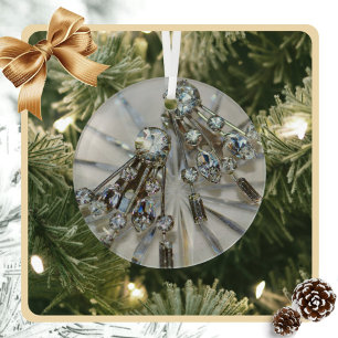 Vintage Art Deco Strasssteine Eleganter Glamour Ornament Aus Glas