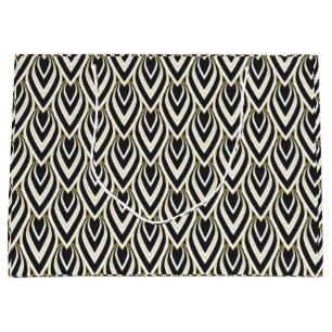Vintage Art Deco Teardrop Schwarz, Gold, Weiß gepo Große Geschenktüte