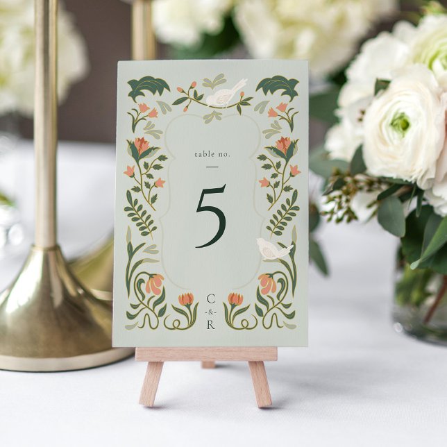 Vintage Art Deco Tischnummer Card (Vintage Floral Art Deco Wedding Table Number Card)
