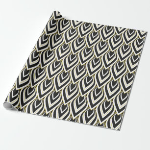 Vintage Art Deco Tränenform Schwarz, Gold, Weiße F Geschenkpapier