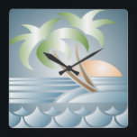 Vintage Art Deco Tropical Beach Wall Uhr<br><div class="desc">Hübsche pastellfarbene Art Déco tropische Strand-Design in Grün,  Blau und Pfirsich.</div>