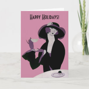 Vintage Art Deco Weihnachten, Nachmittagstee-Cupca Feiertagskarte