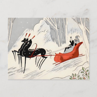 Vintage-Art-Déco-Weihnachts-Schlittenfahrt-Karte Postkarte