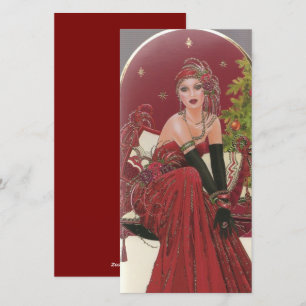 Vintage Art Deco Weihnachtsfrau Feiertagskarte