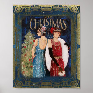 Vintage Art Deco Weihnachtsfrauen Poster