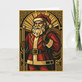 Vintage-Art-Deco-Weihnachtsmann-Rot-und-Gold-Weihn Feiertagskarte