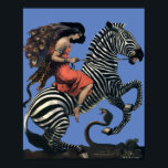 Vintage Art Deco Woman Reiten auf einem Zebra Post Poster<br><div class="desc">Dies ist ein digital erweiterter Ausdruck eines Vintagen Art-Déco-Gemäldes einer Frau,  die auf einem Zebra-Sprung über eine Schlange reitet. Sie können die Hintergrundfarbe anpassen.</div>