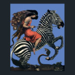 Vintage Art Deco Woman Reiten auf einem Zebra Post Poster<br><div class="desc">Dies ist ein digital erweiterter Ausdruck eines Vintagen Art-Déco-Gemäldes einer Frau,  die auf einem Zebra-Sprung über eine Schlange reitet. Sie können die Hintergrundfarbe anpassen.</div>