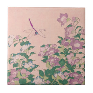 Vintage Art Dragonfly und Blume Malerei Fliese