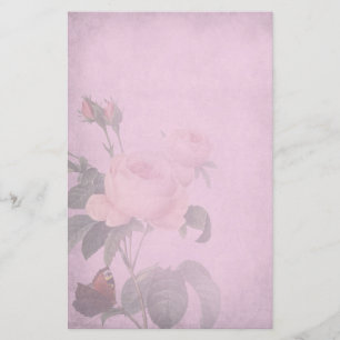 Vintage Art-düsteres rosa Rosen-Schreibens-Papier Briefpapier