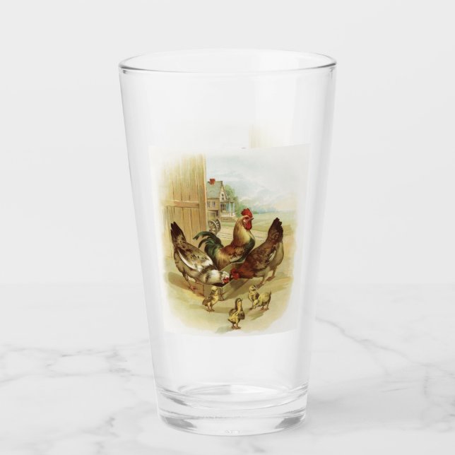 Vintage Art Farm Hühner Glas (Vorderseite)