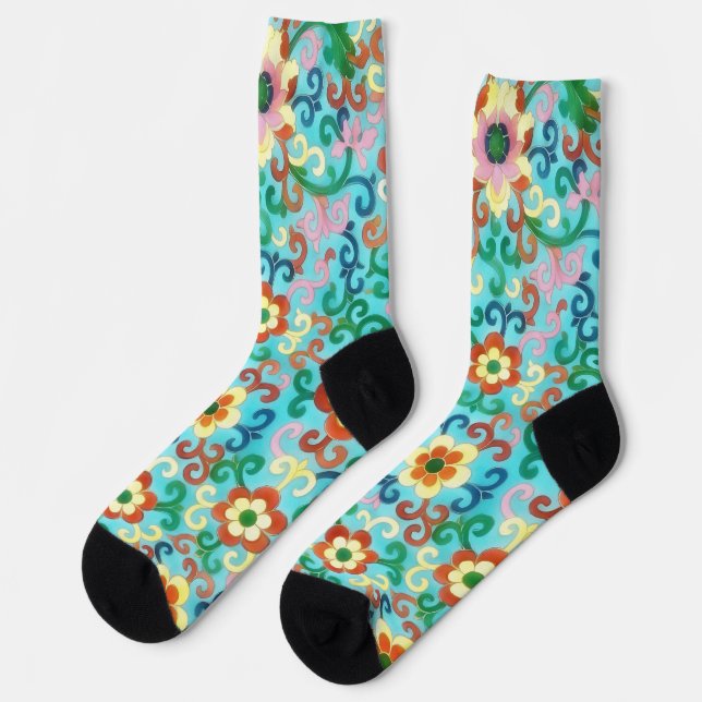 Vintage Art Flora und Fauna Socken (Linkes Detail)