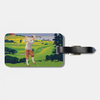 Vintage Art-Hochländer, die Szene V2 Golf spielen Gepäckanhänger