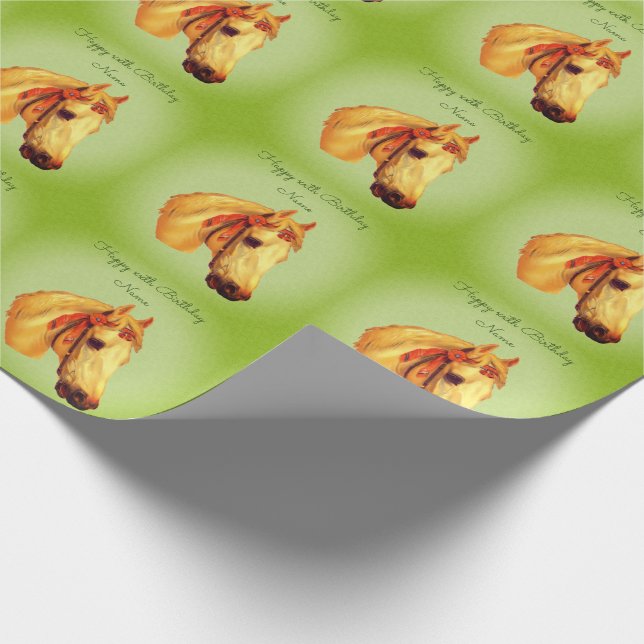 Vintage Art Horse Head Personalized Birthday  Geschenkpapier (Ecke)