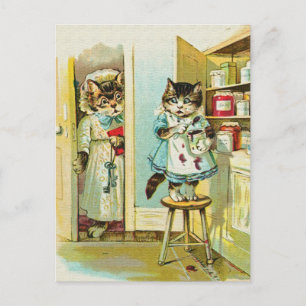 Vintage art: Kitten caught stealing Postkarte