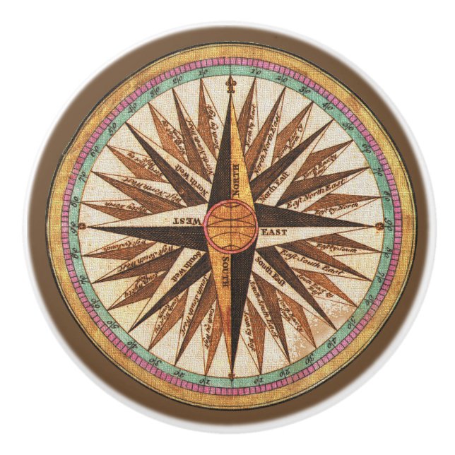 Vintage Art-Kompass-Küchen-Kabinett-Fach-Griffe Keramikknauf (Vorderseite)