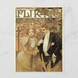 Vintage Art New Love Romance, flirt by Mucha Postkarte