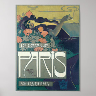 Vintage Art Nouveau 1901 Cigarrillos Paris Werbean Poster