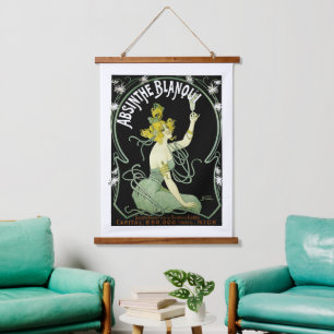 Vintage Art Nouveau Absinthe Blanqui von Nover Wandteppich Mit Holzrahmen