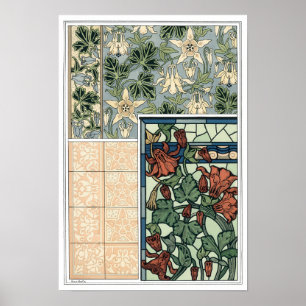 Vintage Art Nouveau, Akelei Aquilegia Blumen Poster
